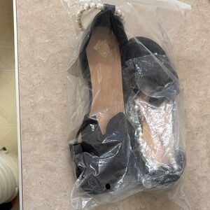 SHEIN Black Flats with Pearl Accent